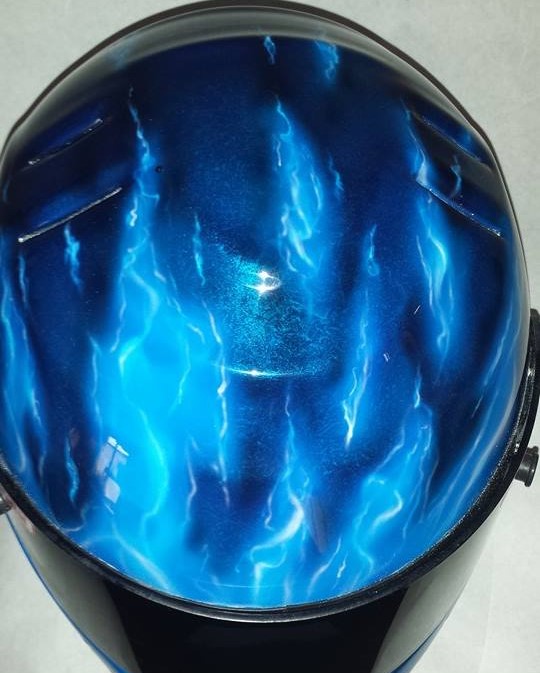 Custom Painted Blue flame helmet